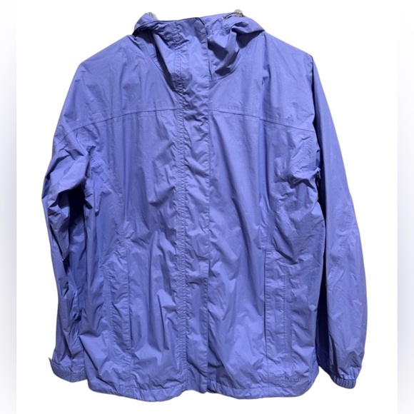 L.L. Bean Purple Hooded Rain Jacket Pockets Zipper Snap Velcro Closure Sz M - Picture 1 of 11
